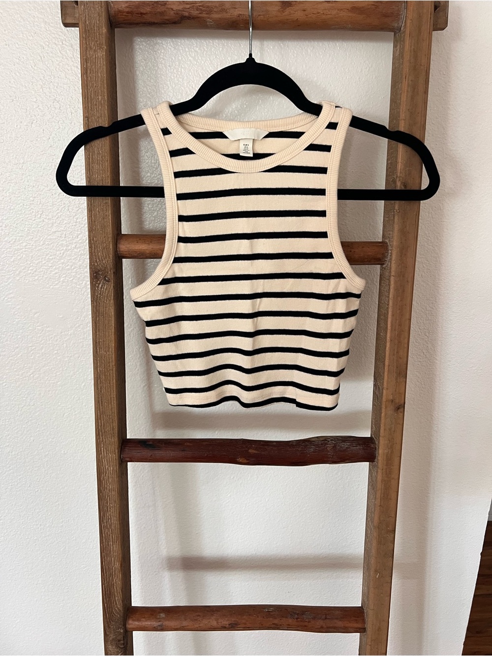 H&M Cream and Black Striped Ribbed Cropped Tank